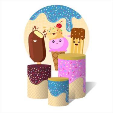 Imagem de Trio De Capa Cilíndricas + Painel Sublimado c/ Elástico Sorvete e Pico