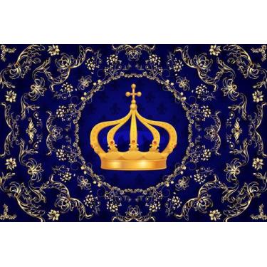 Imagem de Painel de Tecido Sublimado Coroa Azul Arabescos Dourados - Fabrika de 