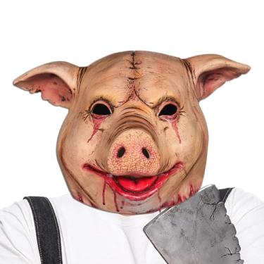 Imagem de AGGOIMIKOT Realistic Pig Mask for Halloween Cosplay Scary Latex Animal Head Costume - Bloody Butcher Style