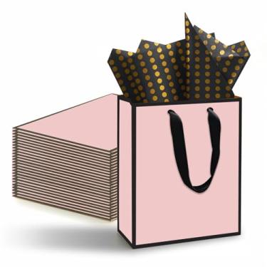 Imagem de Yampahpa Pacote com 24 sacos de presente com alça e papel de seda, sacos de lembrancinha para chá de panela, casamento, aniversário, formatura, chá de bebê, rosa