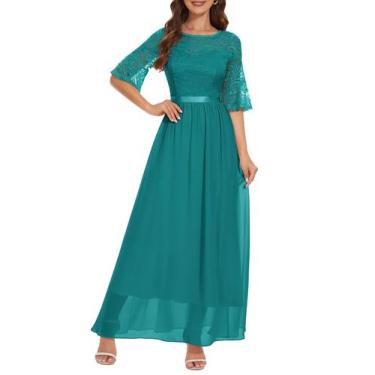 Imagem de Vestido Wedtrend Formal Wedding Guest, manga 3/4, formatura, verde XS
