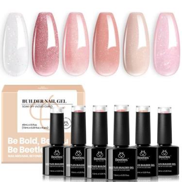Imagem de Conjunto de besouros Builder Gel 7 em 1 Nude Pink Glitter 6 cores - be