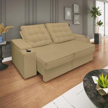 Imagem de Sofá Retratil Reclinavel 3 Lugares 2,30m Porta Copo Usb Sala Cor:capuccino Capuccino