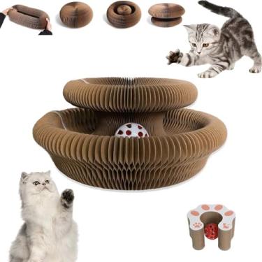 Imagem de HYuMCCyhT Kitty Curls Cat Toy Kurlz, almofada interativa, acordeão dobrável, arranhador reciclável para gatos com bola (rosa)