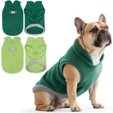 Imagem de Idepet Pacote com 2 coletes de lã para cães, suéter quente com coleira em D, casaco refletivo de inverno com capuz para cães pequenos, médios e gatos, roupas para animais de estimação (verde escuro e