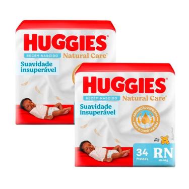 Imagem de Kit 2 Fralda Premium Huggies Natural Care RN 34 Unidades
