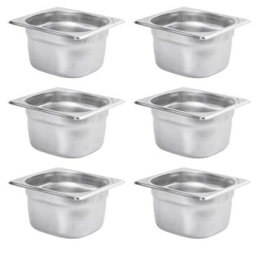 Imagem de Kit Seis Cubas Gastronomica Padrão Gn 1/6 100mm Inox sem Alça Com tamp