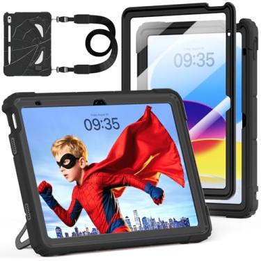 Imagem de Capa para iPad A16 11ª geração 11 polegadas 2025, Auorld para iPad 10ª geração 10 polegadas 2022 capa infantil meninos com protetor de tela suporte dobrável alça de ombro suporte para lápis à prova de