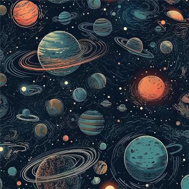 Imagem de Papel de parede de papel de parede de desenho animado azul marinho escuro galáxia planeta espaço papel de contato vinil vintage adesivo em papel de parede para quarto, banheiro, armário de cozinha