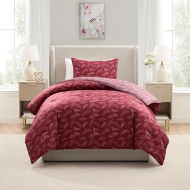 Imagem de Nestl Conjunto de edredom solteiro/solteiro GG – Cama de amoreira em uma bolsa, 2 peças, jogo de cama reversível, conjunto de cama floral macio para dormitório universitário, edredom botânico para