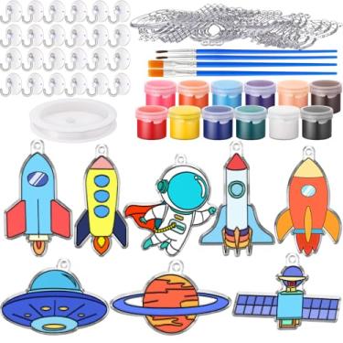Imagem de Cholemy 24 conjuntos de kit de apanhador de sol de foguete inclui artesanato de apanhador de sol com tintas, ventosas, fio de pesca, kit de arte de janela faça você mesmo para pintar, apanhadores de