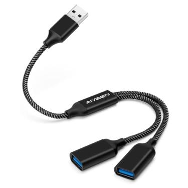 Imagem de AIYEEN Cabo divisor USB, divisor USB A, adaptador de saída 1 em 2, hub de porta dupla para transferência/carregamento de dados, extensor extra, extensão de cabo de alimentação dividido para carro