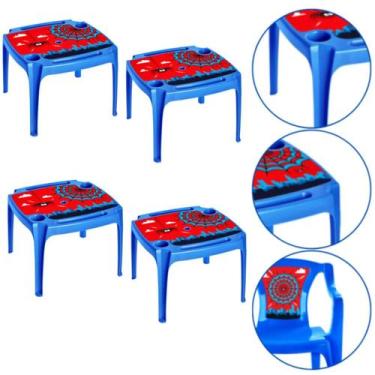 Imagem de 4 Mesinha Mesa Infantil Com Porta Copos Homem Aranha Azul - Arqplast