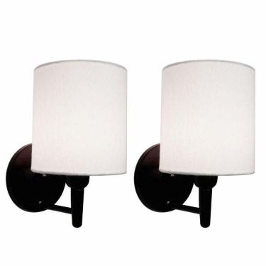 Imagem de Kit-2 Arandela Cilíndrica Md-2009 Base Preto Cúpula Em Tecido 14x15cm Branco - Bivolt