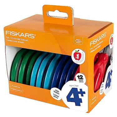 Imagem de Fiskars Tesoura de ponta pontiaguda de 12,7 cm para crianças de 4 a 7 anos (pacote com 12), tesouras infantis para escola ou artesanato, material de volta às aulas, cores sortidas