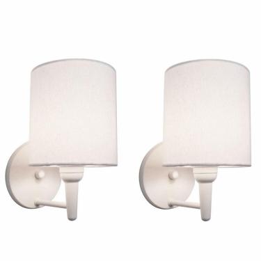 Imagem de Kit-2 Arandela Cilíndrica Md-2009 Base Branco Cúpula Em Tecido 14x15cm Branco - Bivolt