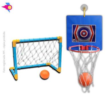 Imagem de Kit Cesta Basquete + Mini Trave Golzinho Infantil com Rede e Bola - Ar