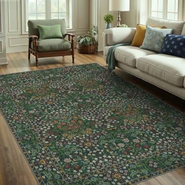 Imagem de KIRFEIHT Boho Tapetes de área 12 x 18 cm, lavável à máquina, antiderrapante, tapete para sala de estar, com forro de borracha, tapete de quarto de lã sintética macio, clássico, vintage, floral, sem