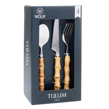 Imagem de Faqueiro Tulum Wolff, 12 Peças, Aço Inox com Cabo de Bambu Natural, Conjunto para 4 Pessoas