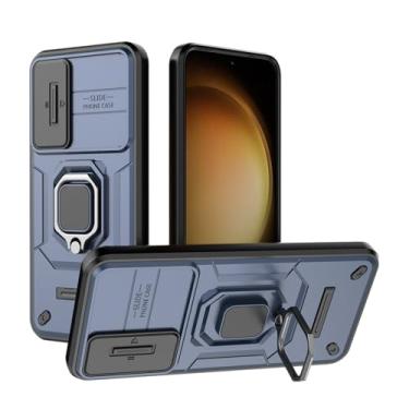 Imagem de SORAKA Capa para Samsung Galaxy S23 Plus 5G com suporte de anel e tampa deslizante para câmara capa Samsung S23 com placa metálica para suporte magnético de carro capa de dupla camada em PC e TPU