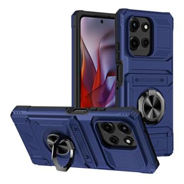 Imagem de SORAKA Capa para Motorola Moto G Stylus 5G 2025 com suporte de anel para cartão de metal compatível com suporte magnético para celular para carro capa de proteção contra choque e queda azul