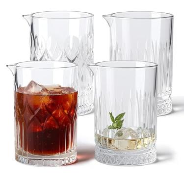 Imagem de BPFY Pacote com 4 copos de mistura para coquetéis – 708,7 g grande parede grossa de vidro à moda antiga para misturar bartender com base pesada, sem chumbo e lavável na máquina de lavar louça, jarro