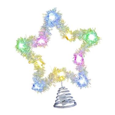 Imagem de Esquirla Topo de árvore de estrela de Natal com luzes LED, suporte de encaixe, enfeite de pentagrama de Natal para quarto, aniversário, bar, casa, sazonal