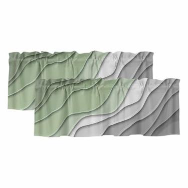 Imagem de Cortina de saia ombré verde sálvia para janelas Kithchen verde e branco gradiente moderno abstrato geométrico para varão, sanefas para quarto/sala de estar/banheiro, 2 painéis, 137 x 45 cm