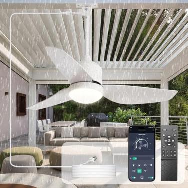 Imagem de Depuley Ventiladores de teto externos com luzes: Ventilador de teto plug-in impermeável de 106 cm com luz e controle remoto de aplicativo - Gazebo de 3 lâminas para pendurar ventiladores externos para