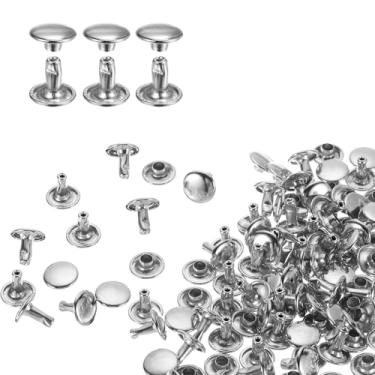 Imagem de HARFINGTON 80 conjuntos de rebites de tampa dupla 9 x 8 mm aço carbono cabeça redonda botões de pressão parafusos parafusos de metal tubular para decoração de artesanato em couro, prata