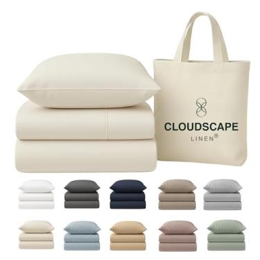 Imagem de CLOUDSCAPE LINEN Lençóis de solteiro 100% algodão egípcio, conjunto de cama de luxo com 3 peças, algodão egípcio de 400 fios, qualidade hoteleira, macio, sedoso, respirável e durável, bolsos profundos