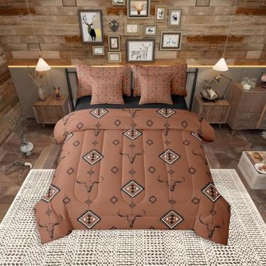 Imagem de Conjunto de edredom geométrico sudoeste, casal, caubói, asteca, para crianças, meninas, adolescentes, tribal, nativo, étnico, em uma bolsa com edredom, lençóis e fronhas