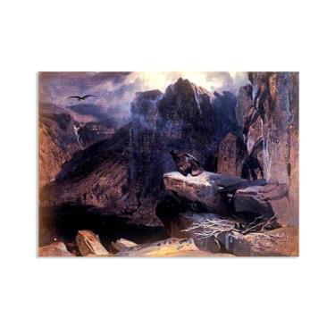 Imagem de Zeichn8u Edwin Landseer Impressão em tela The Eagle's Nest Poster Giclee Reprodução de pintura Edwin Landseer Arte de parede decoração de casa sala de estar escritório quarto 100 x 70 cm (83.8x71.1 cm