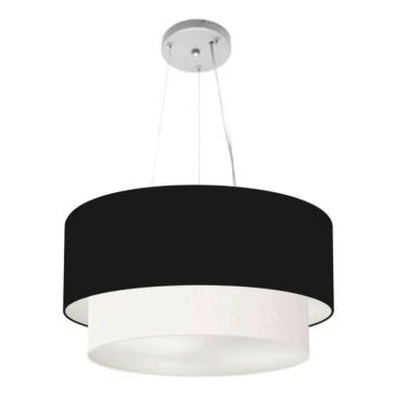 Imagem de Lustre Pendente Duplo Cilíndrico Vivare Md-4370 Cúpula Em Tecido 55x50cm - Bivolt Preto-branco 127/220v