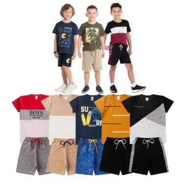 Imagem de Kit Conjunto Infantil Verão Menino Com 5 Conjuntos Sortidos - Mega Kid