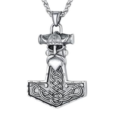 Imagem de FaithHeart Colar masculino viking com martelo de Thor, pingente de amuleto nórdico Mjolnir vintage com corrente de trigo resistente, joia de aço inoxidável (caixa de presente), Aço inoxidável