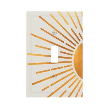 Imagem de LWDZLHD Meados do Século Boho Ouro Sol Nascer do Sol Capa Decorativa 1 Gang Placa de Parede Interruptor Único Placa Elétrica Placa Frontal para Cozinha Banheiro Quarto Decoração 12,7 cm x 7,6 cm