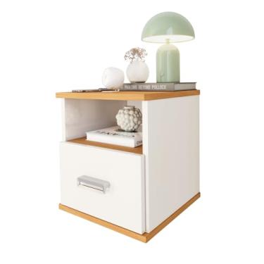 Imagem de Mesa de Cabeceira Balli Multifuncional 2 em 1 Suspensa Gaveta Oculta Compartimento Secreto Off White/Nature - Oliart