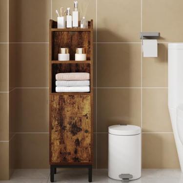 Imagem de Hzuaneri Armário de armazenamento de banheiro, armário de chão de canto pequeno com porta e prateleiras, suporte de papel higiênico estreito, organizador de banheiro com prateleira ajustável, para