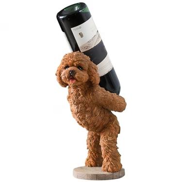 Imagem de ZKSYLSM Suporte para garrafa de vinho Poodle - Suporte decorativo de garrafa única para bancada, mesa, bar doméstico - Estátua adorável de cachorro de resina e presente exclusivo para amantes de vinho