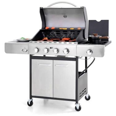 Imagem de Churrasqueira a Gás 42000 BTU com 4 Queimadores e Grelhas de Ferro Fundido, Sophia William, Prata