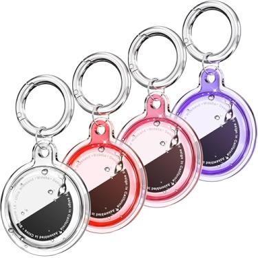 Imagem de Galafoki Pacote com 4 unidades à prova d'água compatível com suporte para Apple AirTags, pacote com 4 etiquetas de ar, chaveiro para crianças, cães, chaves de carro, bagagem - branco + vermelho + rosa