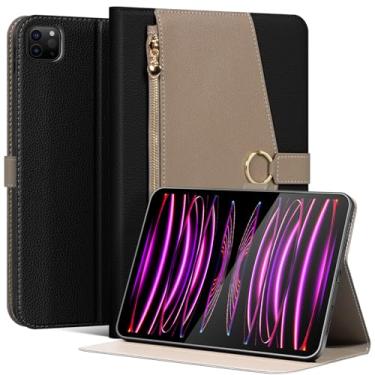 Imagem de XFYKJIN Capa para iPad Pro de 11 polegadas, modelos 2018-2022, capa protetora de couro de microfibra premium com bolso com zíper, fecho de fivela, despertar/hibernar e ficar em pé (preto com cinza)