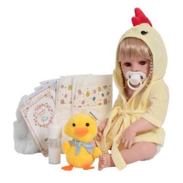 Imagem de Bebê Reborn Boneca Loira Realista Saída de Banho Kit Itens - Cegonha R