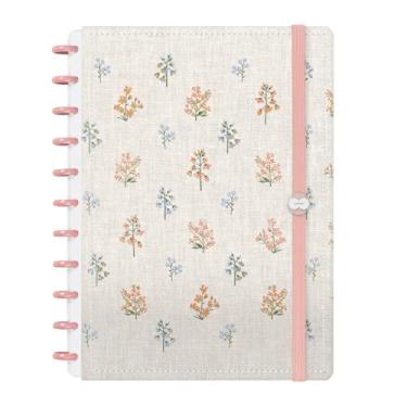 Imagem de Caderno Iscool Disc Inteligente 80 Folhas Entrepontos Floral Azul e Salmão Grande G