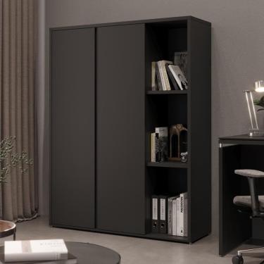 Imagem de Estante Livreiro Alta Com 9 Prateleiras E 2 Portas Tundra - Preto