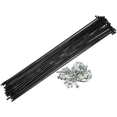 Imagem de Raios de bicicleta, 14G J Bend Raios de Aço para Bicicleta 136-293 mm Comprimento com Bicos Cabeça Reta Peças de Reposição de Bicicleta Preto (228 mm X 40 Pçs)