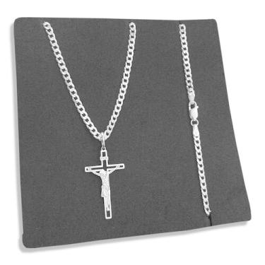 Imagem de Corrente Grumet 3mm com Pingente Crucifixo Jesus Cristo Prata 925 Legí