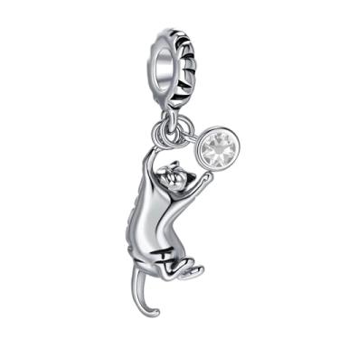 Imagem de MiiFort Berloque de gato gengibre brincando de malhado compatível com pulseiras Pandora com pedras de nascimento CZ para amantes de gatos, mulheres, dia das mães, One Size, Cobre, Sem Pedra Preciosa