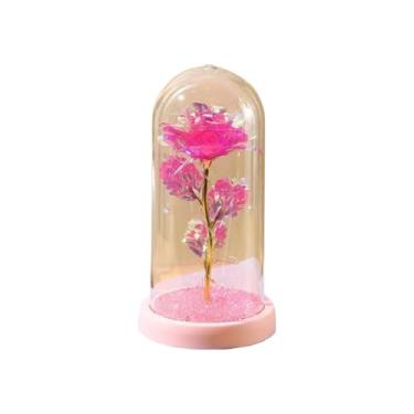 Imagem de Rosa Encantada com Luz LED em Cúpula de Acrílico – Flor Eterna Decorativa e Presente Romântico(Rosa Novo)